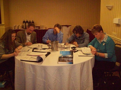 Teachers in thought. From left to right: Kimberly Feldman, Rolf Arnesen, Scott D’Orazio, Nick Greer, and Sue Cullen